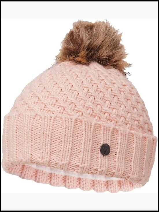 Women\'s Chunky Knit Beanie with Faux Fur Pom, Fleece-Lined Winter Hat main image 4